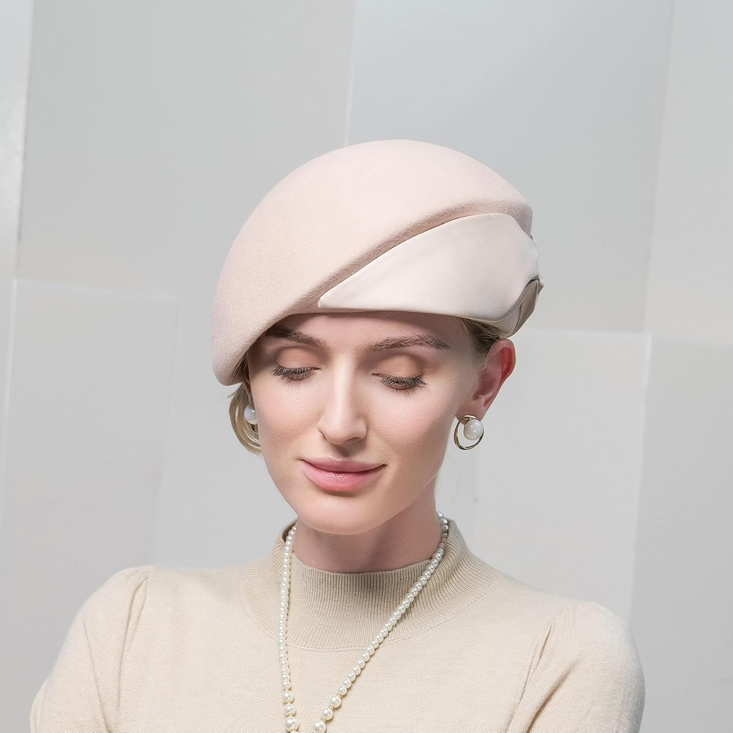 Wool Felt Beret Hat for Women - Bowknot Bead Decor, Winter Church Tea Party Fascinator, Wedding Cocktail Dress - Image 4