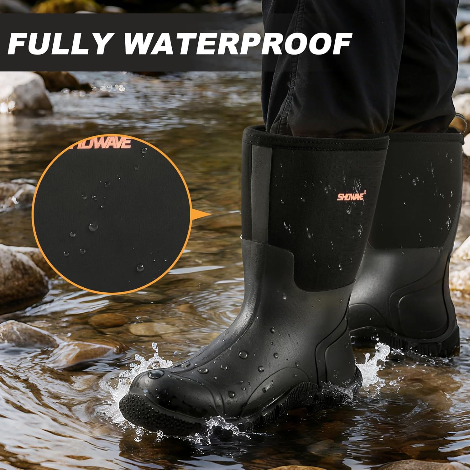 Showave Rain Boots Men Insulated Rubber Boots for Men Waterproof Mud Boot Slip On Garden Boot for Farming Hunting Fishing - Image 2