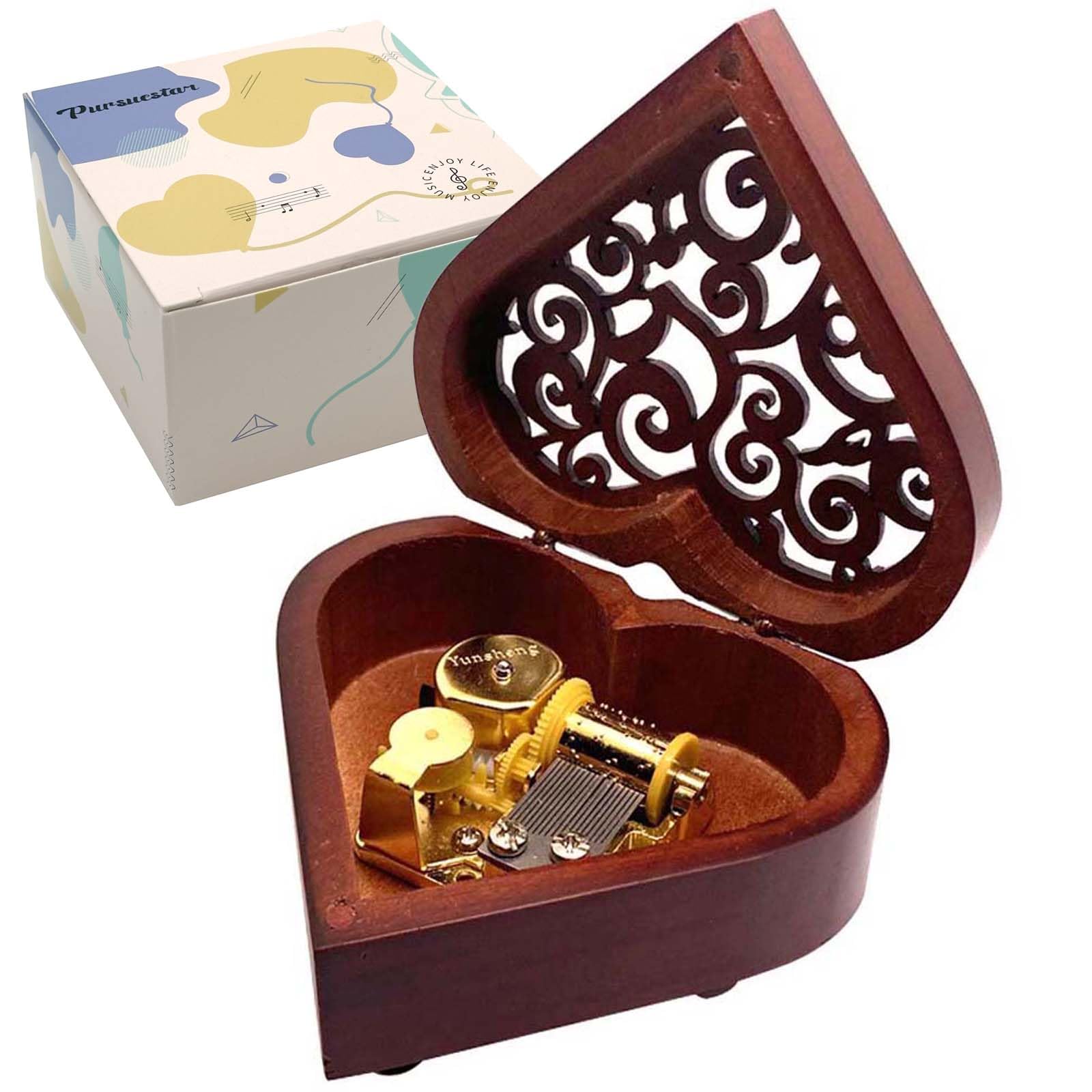 Pursuestar Over The Rainbow Music Box, Heart Shaped Vintage Hollow Out Wood Mechanism Wind Up Musical Box Gifts for Birthday Christmas Wedding Valentine's Day