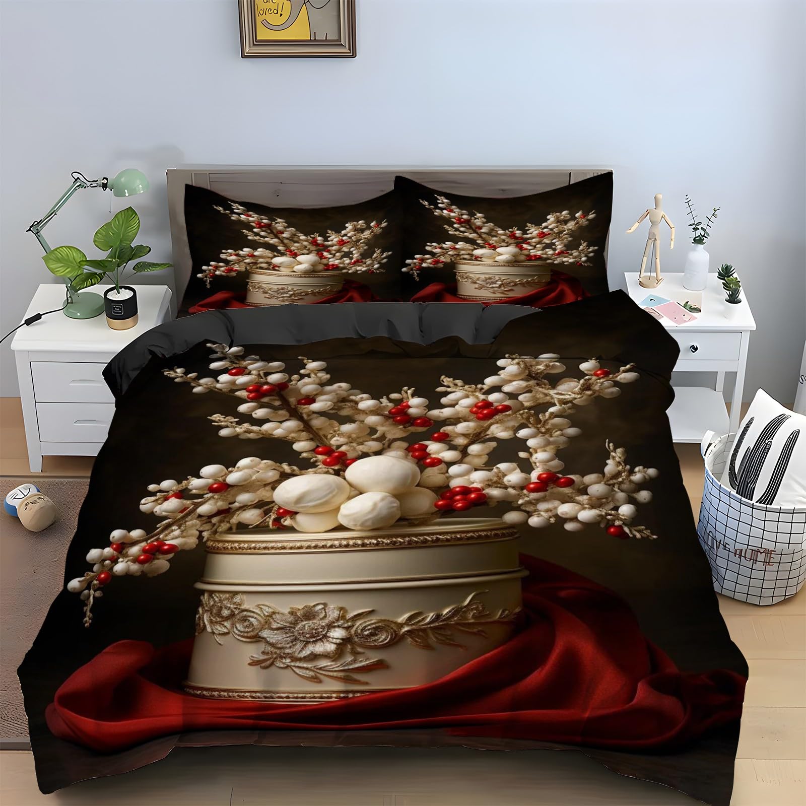 Housse de couette 160x200 Couronne de Noël en microfibre avec 2 taies