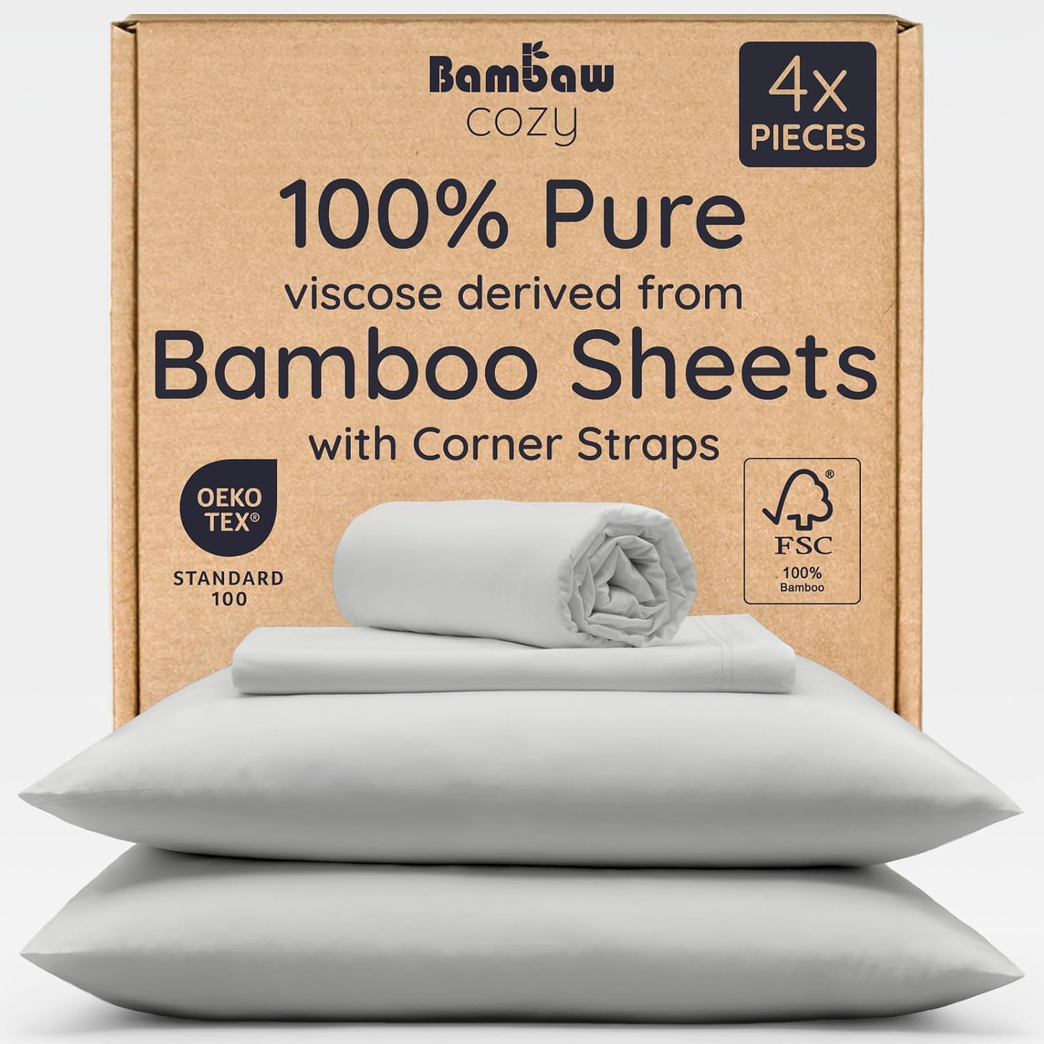 Amazon.com: Bambaw Queen Sheet Set – 4pcs 100% Viscose Derived from ...