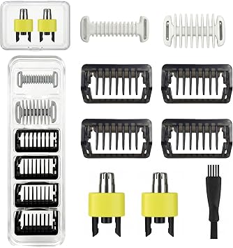 Guide Guards Set, 1/2/3/5mm Comb Attachments, Skin & Body Combs, 2 Nose Trimmers with a Hard Case Compatible with Philips Norelco One Blade Guards QP2724/QP2834/QP2520/30, QP2620/30