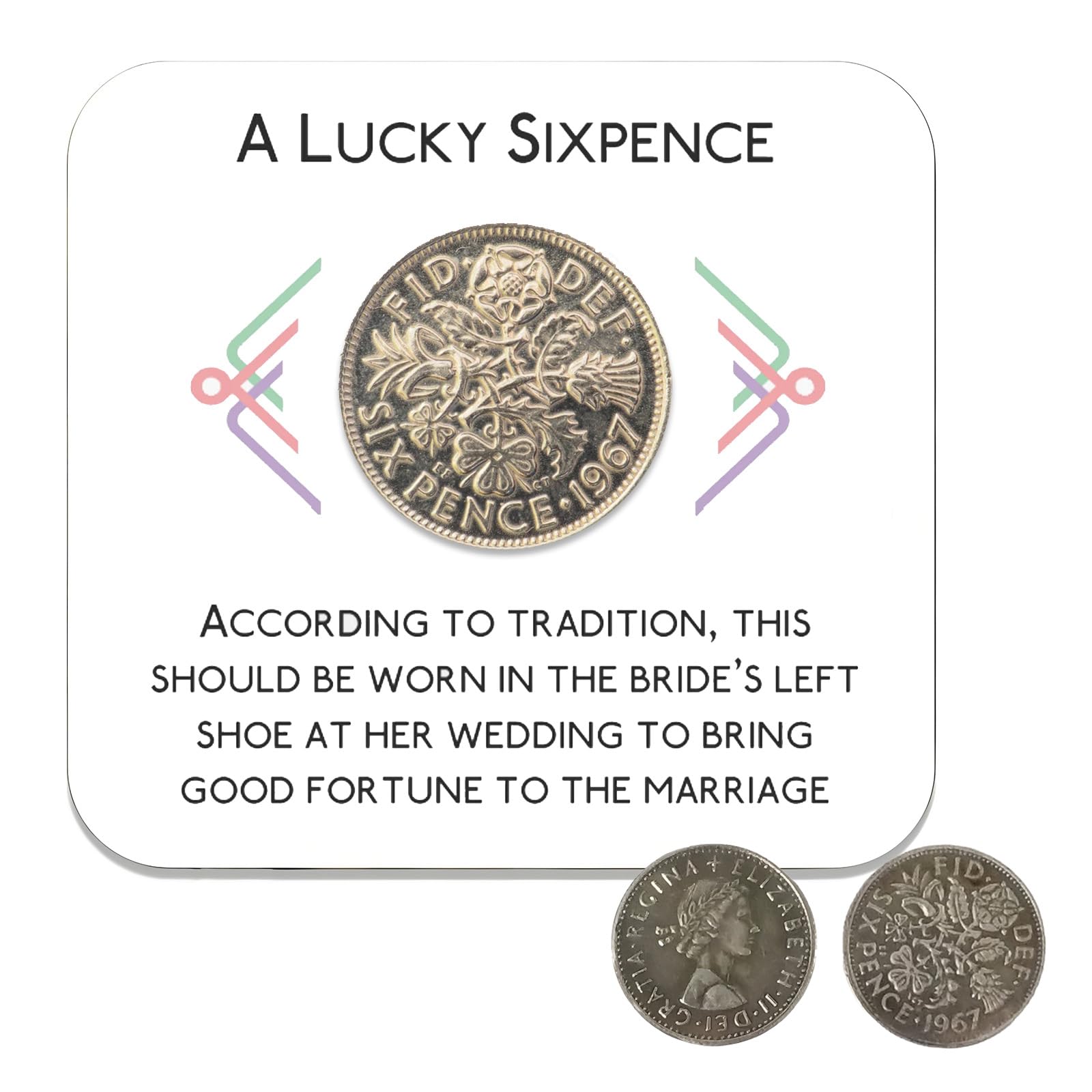 YSUY Bride's Lucky Sixpence Gift Set - 1967 Antique Coin & Tradition Card for Wedding Shoe, Vintage Charm for Good Fortune, Bridal Party Gift ﻿