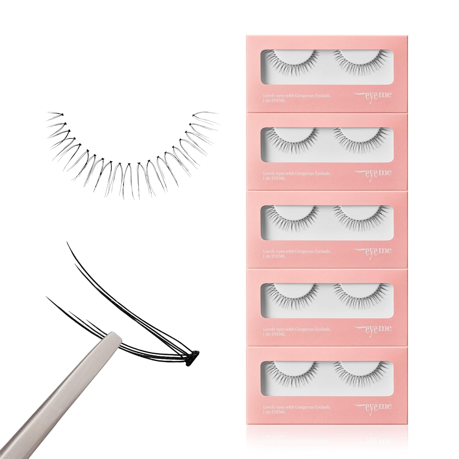 EYEME Cutting Eyelash NO.V36 – 5 Set Pack, Flexible Wispy Cluster Lashes for a Soft & Natural Look, Short Front Design for a Subtle & Innocent Eye Effect, Customizable & Comfortable Fit, K-Beauty