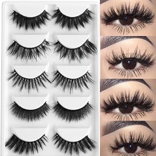 5 Pairs Multipack 3D Soft False Eyelashes Handmade Wispy Fluffy Long Lashes Natural Eye Makeup Extension Tools Faux Eye Lashes Reusable Charming Messy Cross Fake False Eyelashes Black # 01