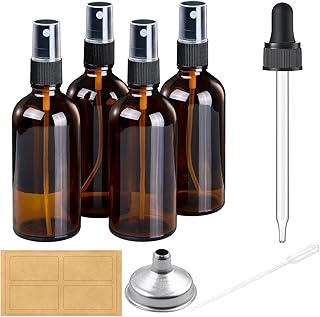 AOZITA 100ml Amber Glass Spray Bottles for Essential Oils, Hair, Water, Empty Small Fine Mist and Refillable Mister, Mini Travel Bottle for Cleaning Solutions and Skin Care, Glass dropper and funnel included.