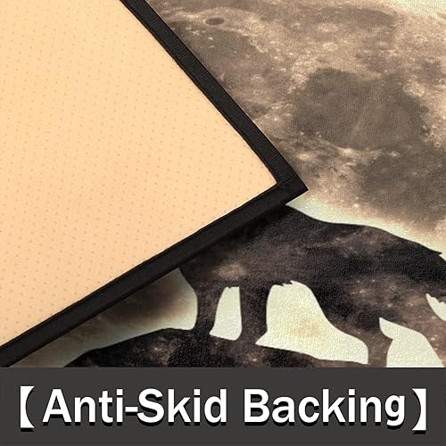 Miniatura 3 de PuseTaer Tapete semicircular con diseño de lobo y luna, diseño vintage de animales, antideslizante, duradero, lavable, para interiores y exteriores,