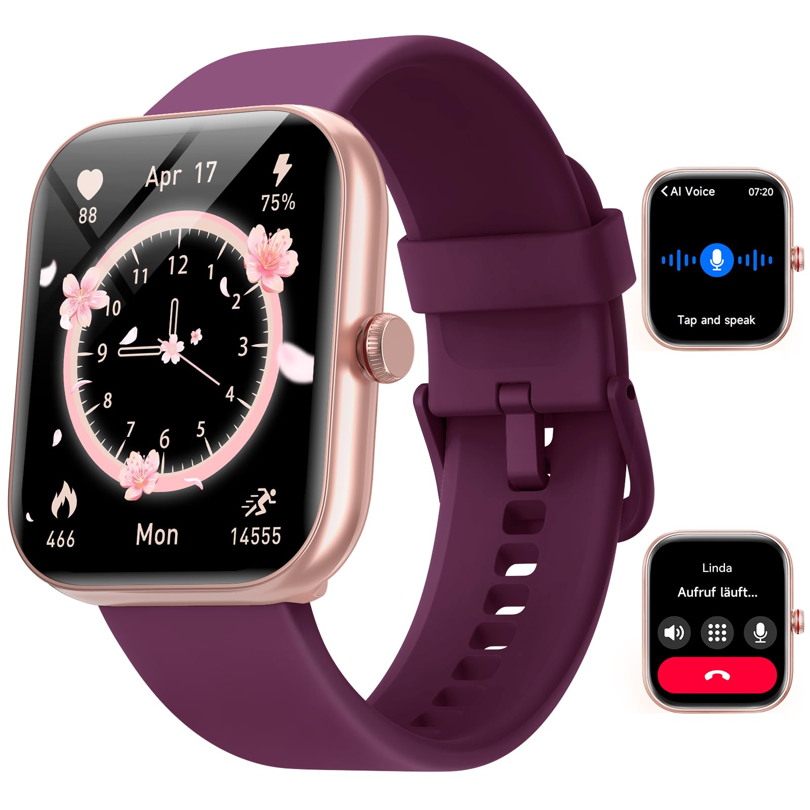 Smartwatch Uomo Donna, 1.91" Orologio Smartwatch con Chiamate Bluetooth e Alexa, Fitness Tracker con Contapassi, Cardiofrequenzimetro/Sonno/SpO2/110 Sportive, IP68 Smart Watch per Android iOS Viola