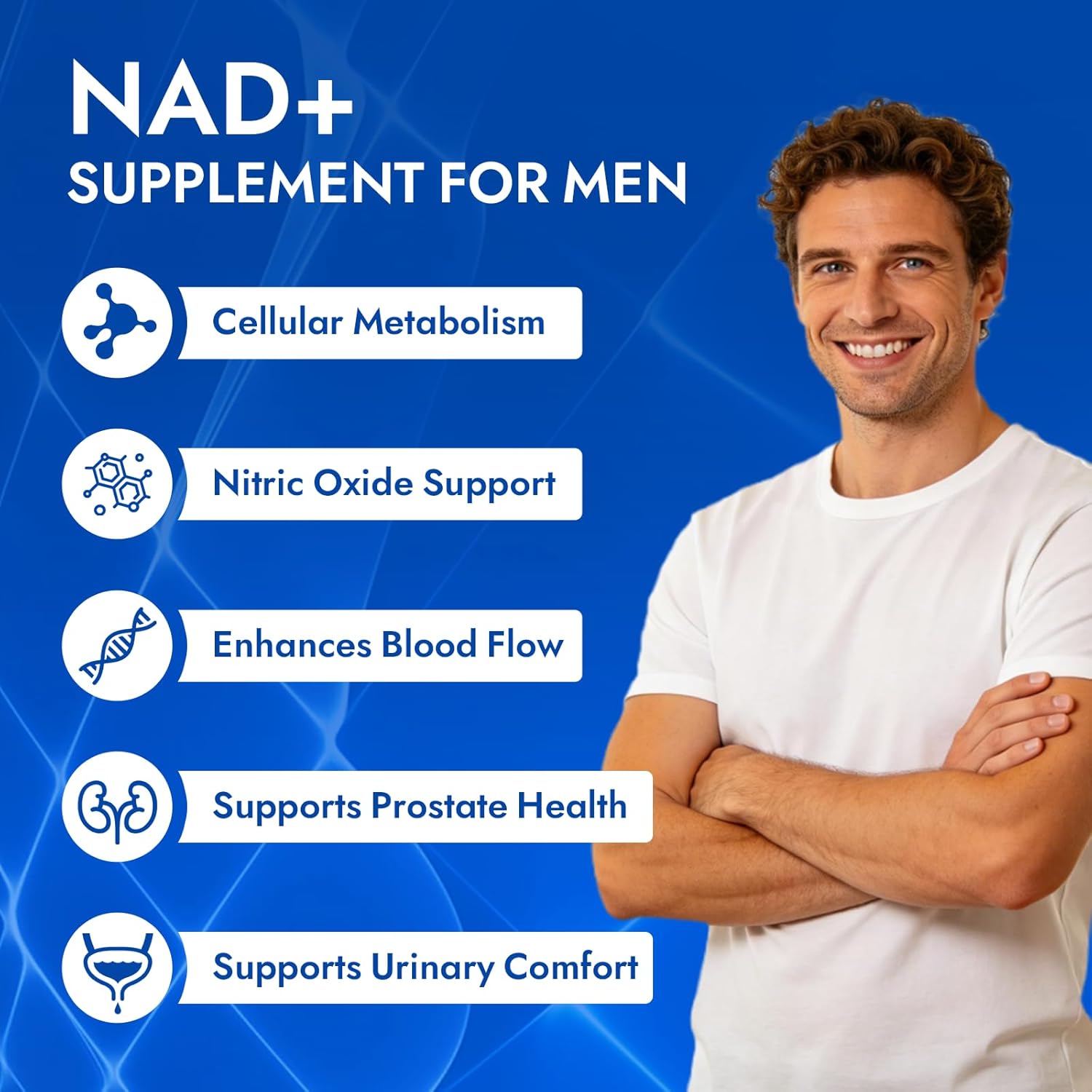 Vantique Men's NAD+ Supplement with Resveratrol, CoQ10, L-Citrulline & Lycopene - Nitric Oxide Support, Prostate Care, Anti-Aging, Stamina & Cellular Energy Boost 60 Capsules