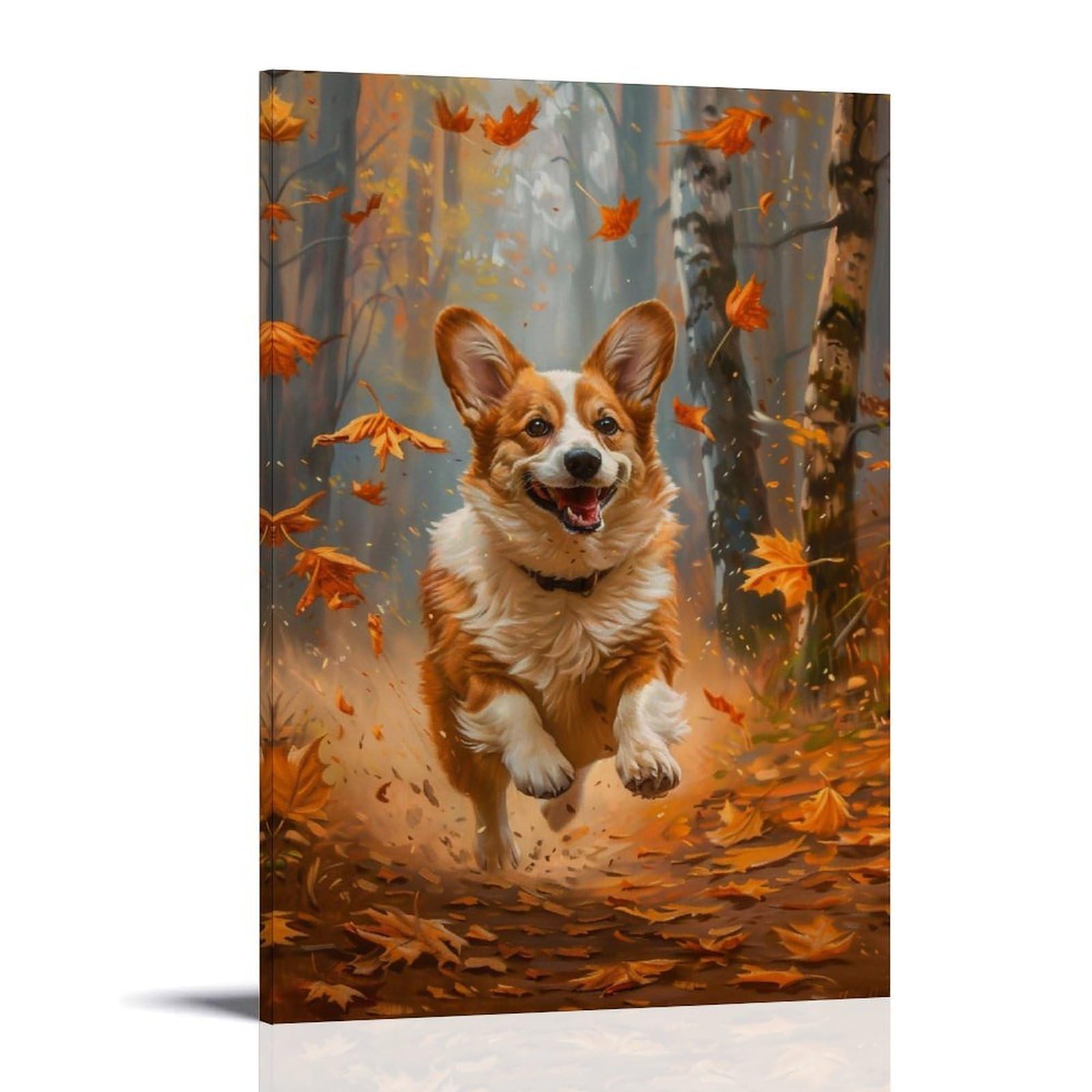 HUERYRYHY Warm Fall Corgi 01 Poster Wall Art Canvas Vintage Aesthetic Painting Decor for Rooms 20x30inch Frame-style