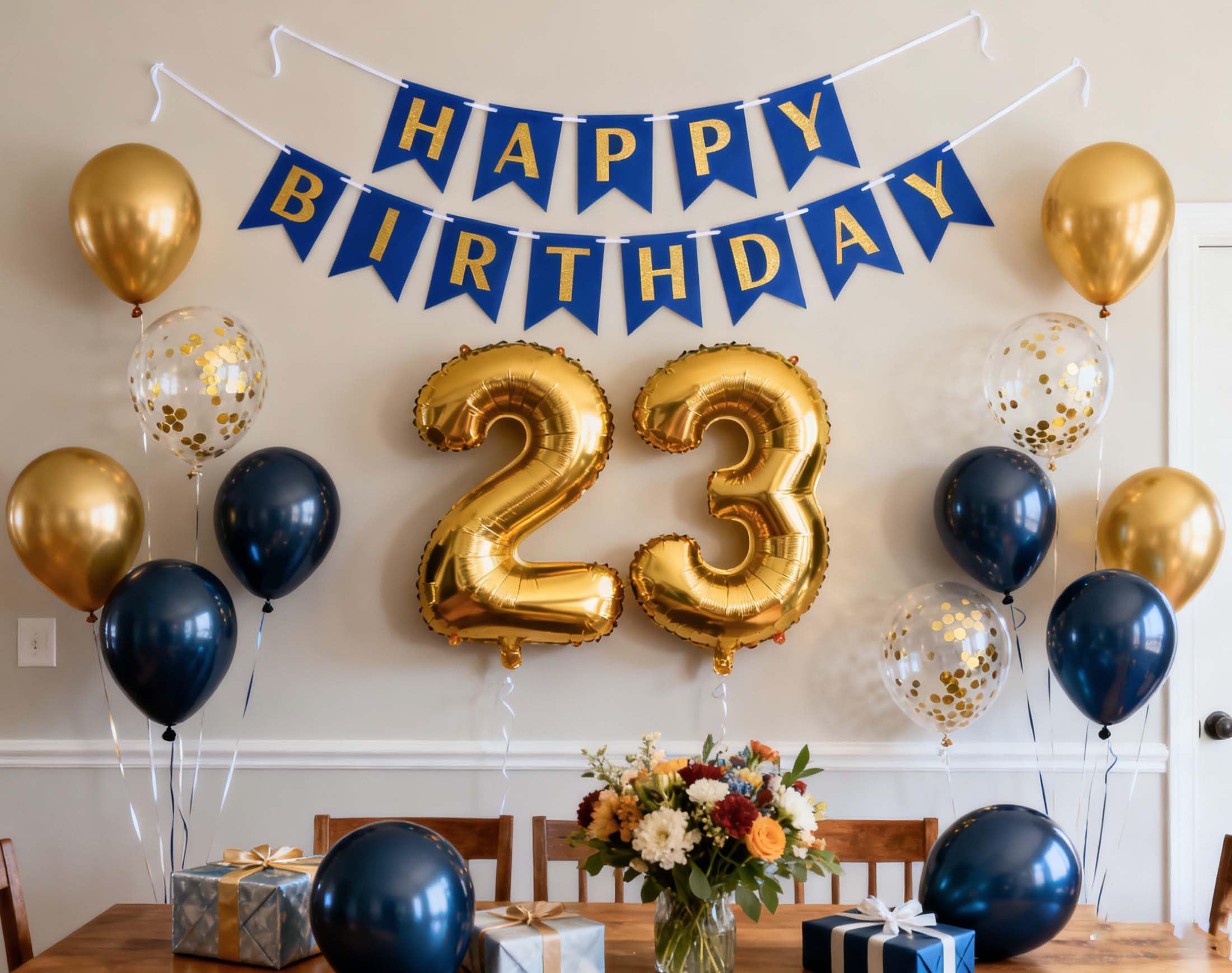 23rd Birthday Party Decorations for Men, 23rd Birthday Balloons Supplies, Navy Blue Birthday Banner Gold Number 23 Foil Balloon Confetti Balloons for Him Men 23 Years Old Birthday Party(23rd)