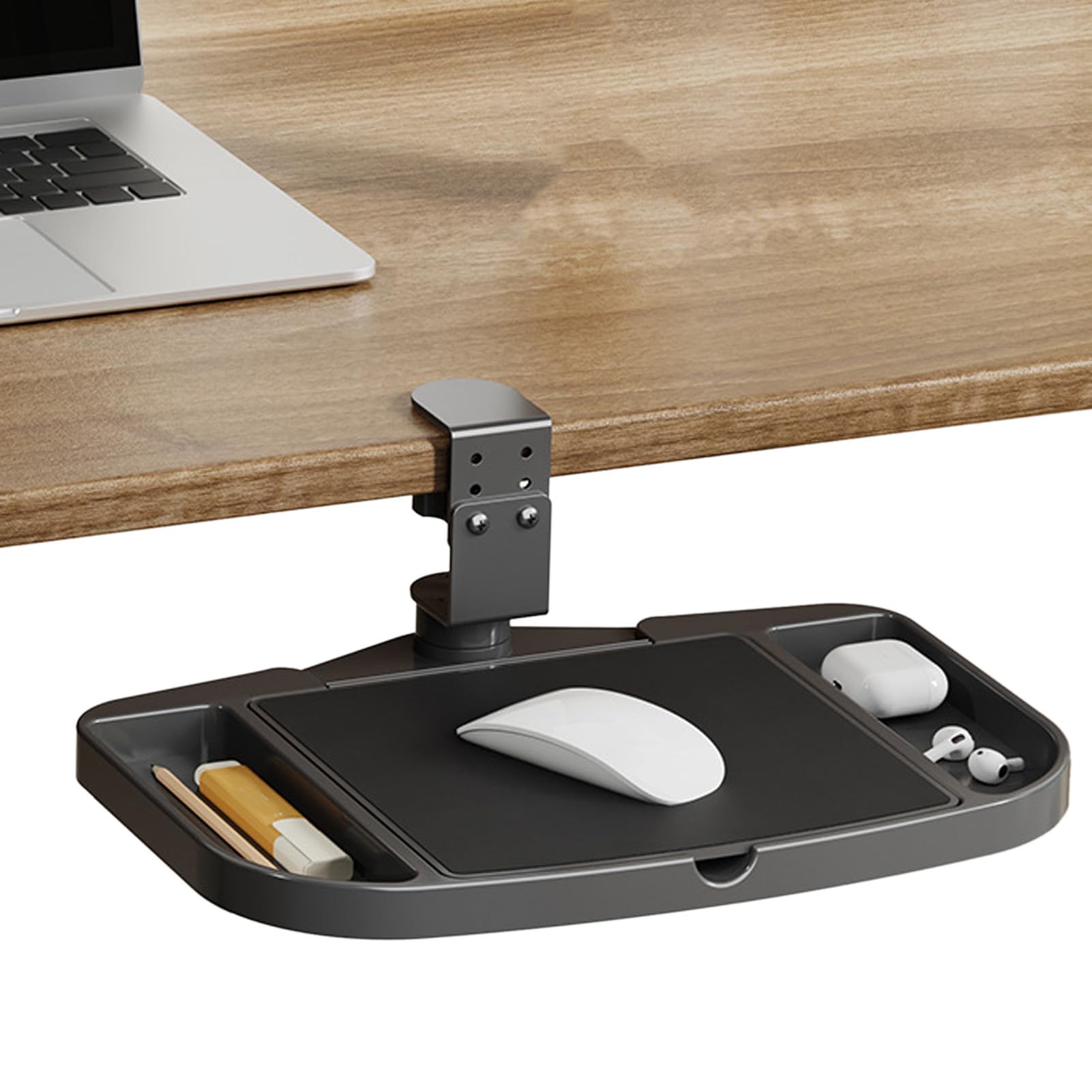 Vassoio per mouse sotto la scrivania, morsetto sulla piattaforma, prolunga girevole a 360°, morsetto sulla piattaforma per mouse, supporto per mouse regolabile, vassoio girevole da scrivania, accessor