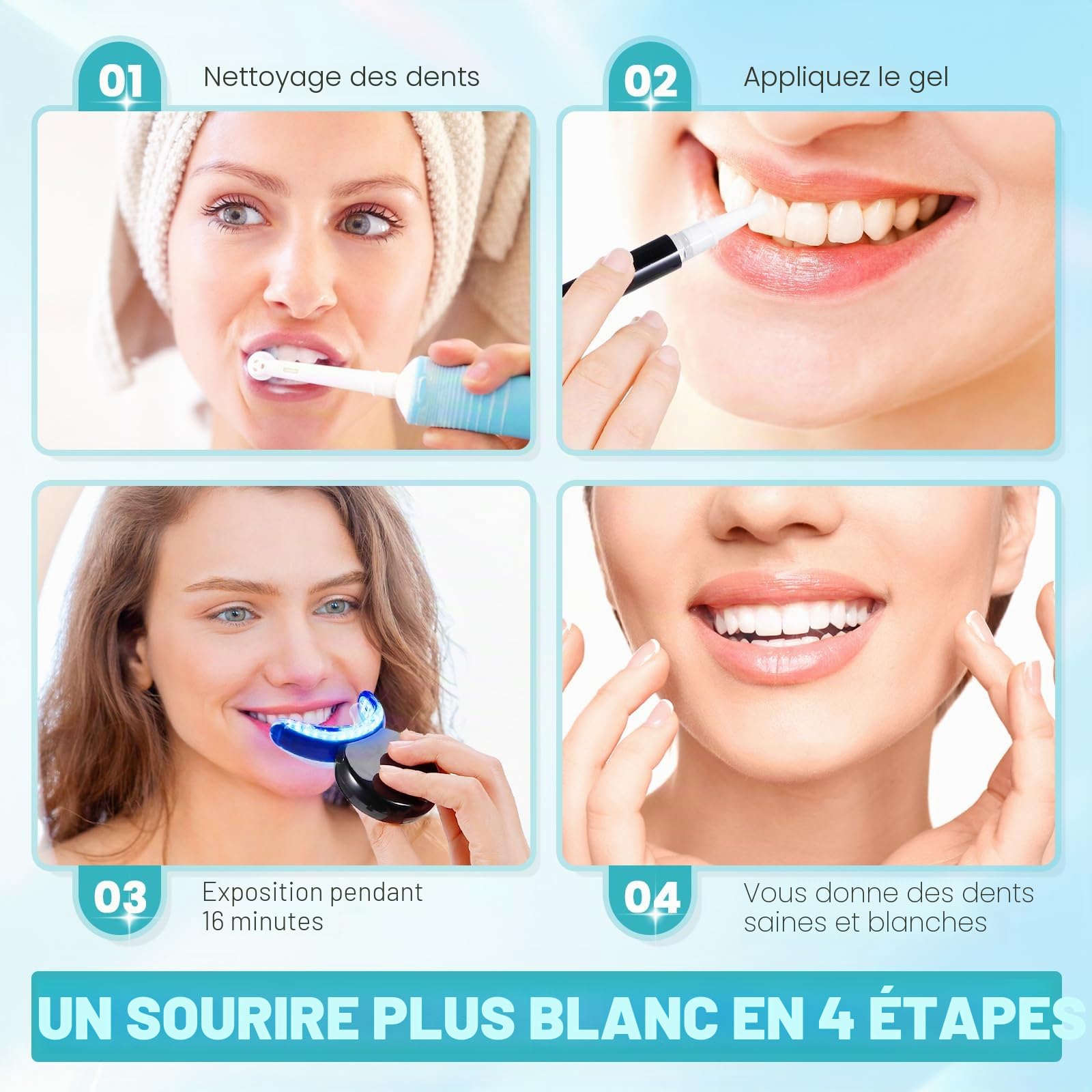 Kit de Blanchiment Dentaire, Teeth Whitening Kit avec 32X LED Lampe de Blanchiment 3Pcs Gel Blanchisseur, Soins Dentaires à Domicile pour éliminer Rapidement Taches et Blanchir les Dents