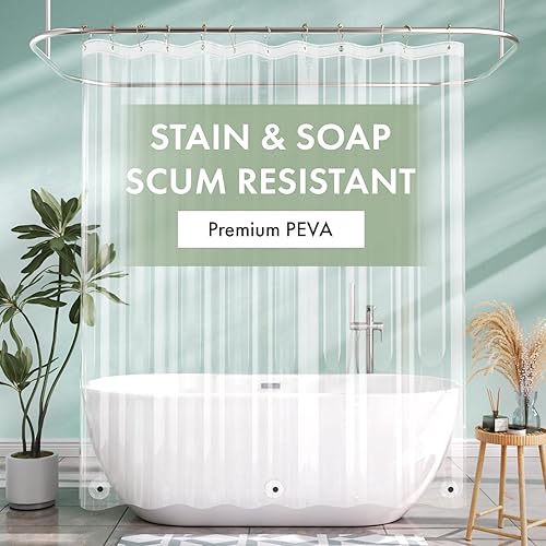 Vista 152 de AmazerBath Forro de cortina de ducha, forro de ducha gris de 72 x 72 pulgadas, bonitos forros de cortina de ducha de plástico, cortinas de ducha