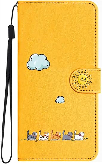 Flip Case for iPhone 17 Pro Max, Cute Cats PU Leather Wallet Case for Women, Folio Protective Phone Cover with Card Holder Kickstand Magnetic Closure,Yellow