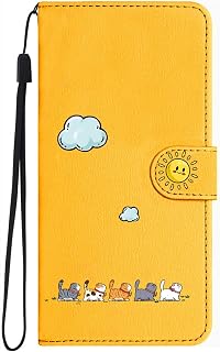 Nbziyoo Lovely Cats - Funda de piel sintética magnética para Samsung Galaxy S22 Plus 5G, diseño de gatos y sol con ranuras para tarjetas, color amarillo