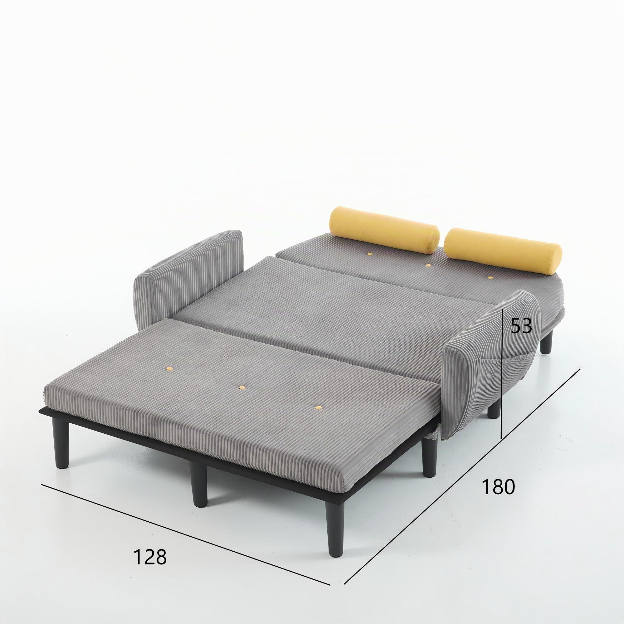 Sofa mit Schlaffunktion, Schlafsofa Klein, Cord Sofa 2 Sitzer, Kann als Sofa, Bett und Liegestuhl, Samtpolsterung für Wohnzimmer und Schlafzimmer, 180 * 128 * 53cm (Grau)