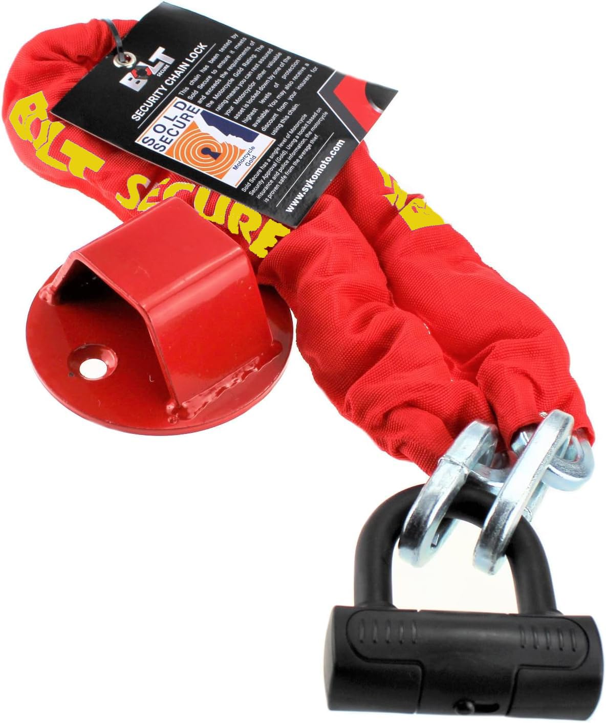 BOLT Sold Secure Gold Motorcycle Scooter Bike Security Chain Lock 1.5m with Motorbike Rock Solid Atom Ground Anchor