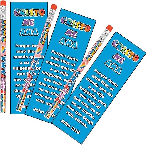 Miniatura 3 de Versión en español – 24 juegos (48 piezas) de marcadores Cristo Me AMA y lápices de madera – Christian VBS, escuela dominical, folletos del