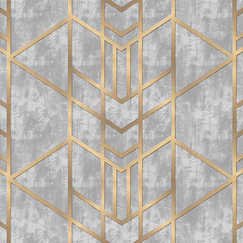Vista 56 de Papel tapiz moderno de línea geométrica dorada/gris, autoadhesivo, extraíble, fácil de despegar en papel de pared para dormitorio, gabinete