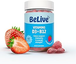 BeLive Vitamin D3 Gummies with B12 Vitamins - 60 Ct I Immune Support Gummies with Vegan Vitamin B12 & D3, Provides Enhanced Bone & Muscle Strength, Hearth Health and Energy - Strawberry Flavor