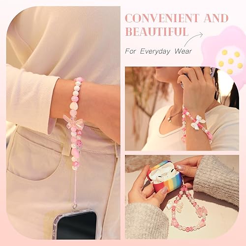 Miniatura 6 de 4 dijes estéticos para teléfono, correa de muñeca Y2K para teléfono celular, arco de oso, mariposa, flor, corazón, estrella, accesorios de cadena de