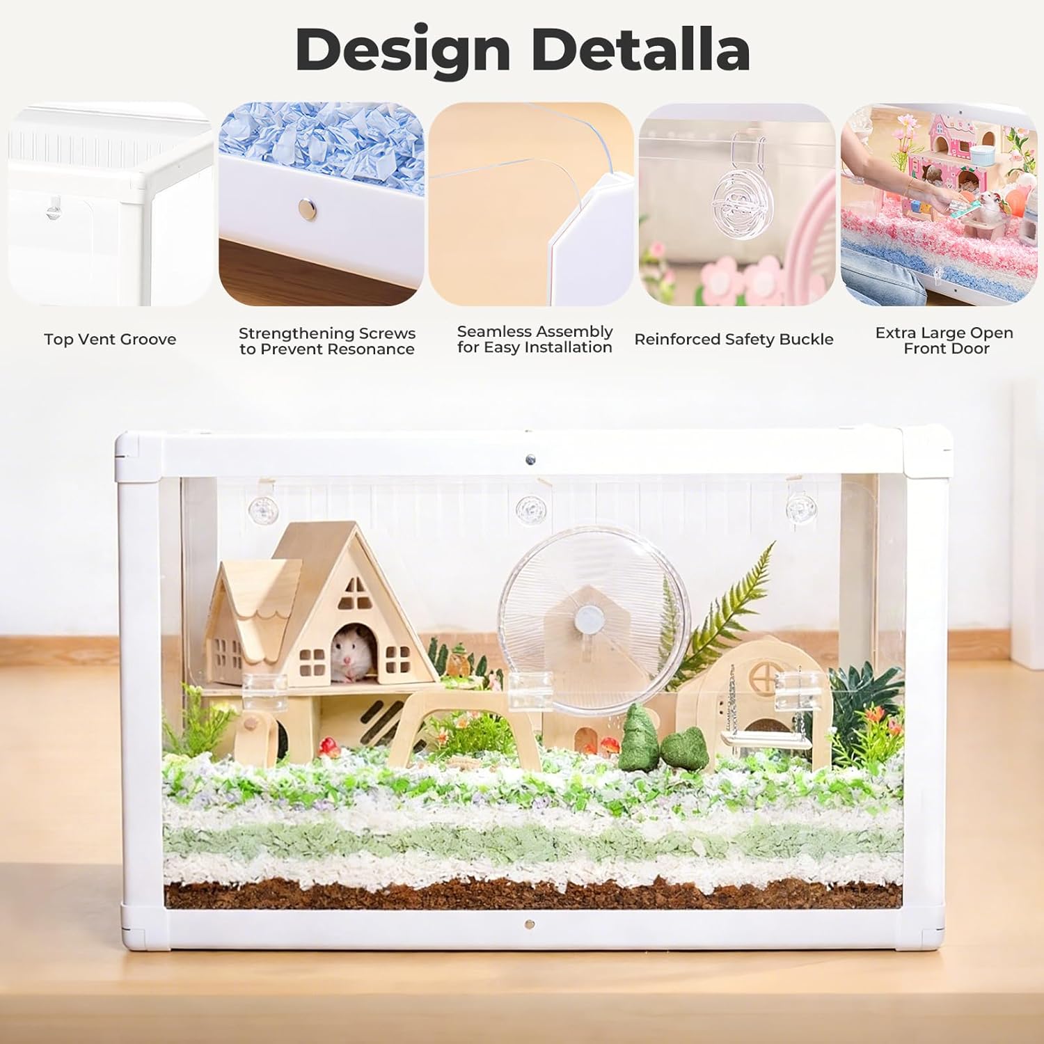 Mini&moe Hamster Cage - Large Rat Cage 39.4 Inch Chew Proof Small Animal Habitat with Removable Wheels, Acrylic Guinea Pig Cages for Dwarf Syrian Hamster, Gerbil, Mouse, Chinchilla, Reptile