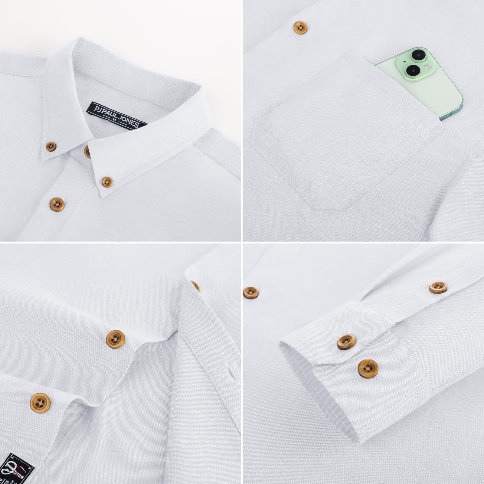 PJ PAUL JONES Camicia da uomo a maniche lunghe, Oxford, con bottoni, non necessita di stiratura, casual, con tasca, abbigliamento estivo, camicia da lavoro
