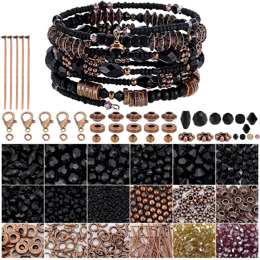 PH PandaHall 1640pcs DIY Bracelet Makings Kits, Black Beads Charm Bracelet Kit Friendship Bracelet Making Kit Jewelry Making Kit for DIY Craft Stackable Bracelet Necklace Earring Jewelry Making