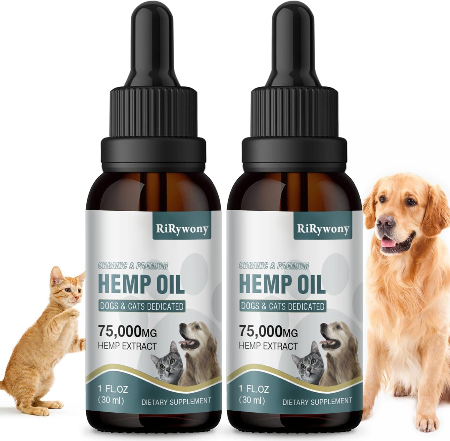 2 Pack Hemp Oil for Dogs & Cats Helps Pets with Аnxiety