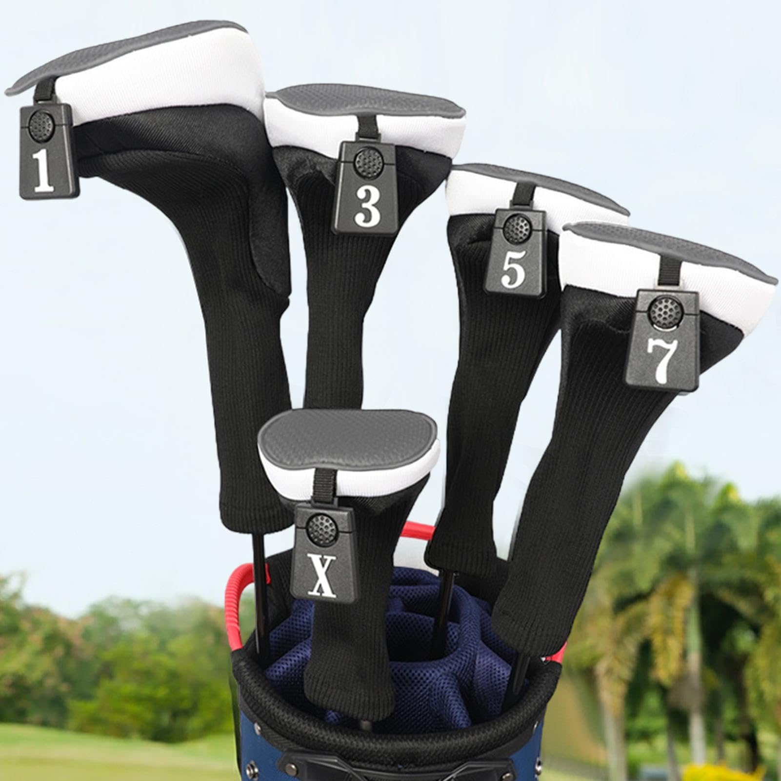 Set copritesta da golf, copritesta per mazze da golf in legno, Coprimazze protettive Collo lungo Antipolvere Copricapo ibrido da golf da 5 pezzi, Copricapo ibrido in legno con etichette numeriche Copr