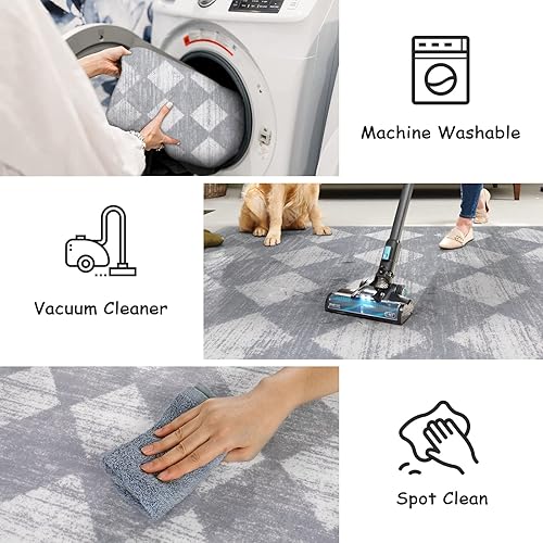 Miniatura 3 de Lahome Alfombra marroquí de enrejado, lavable de 3 x 5, antideslizante, a cuadros, moderna, suave, para interiores, oficina, dormitorio, garaje,