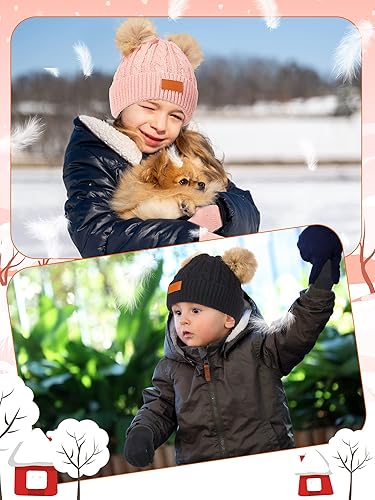 Miniatura 5 de SATINIOR Juego de 3 guantes de gorro para niños pequeños, sombreros de invierno cálidos de punto con lazo para bebés niñas niños de 0 a 6 años
