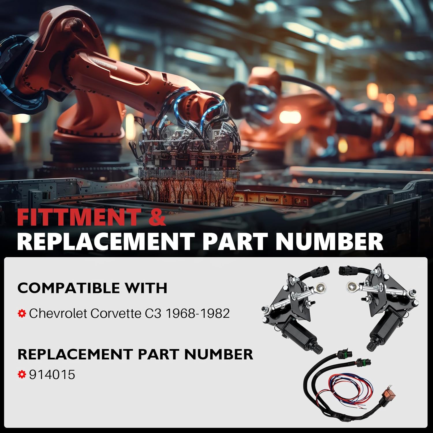 914015 Electric Headlight Motor Conversion Kit Compatible with C3 Corvette Chevrolet Chevy 1968-1982 Front Left & Right, C3 Corvette Headlights