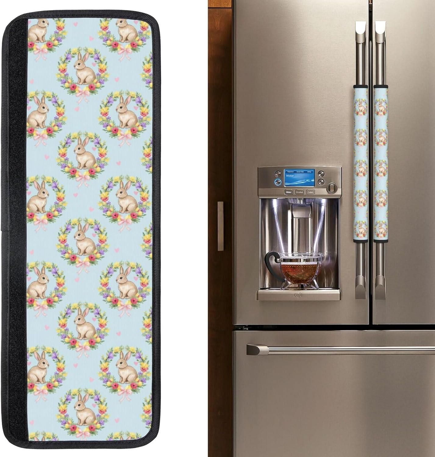 Refrigerator Handle Covers Set of 2 Washable Neoprene Fridge Door Protectors Spring Easter Brown Rabbits Eggs Floral Branch Kitchen Appliance Decor Gift