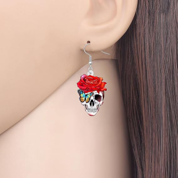 Bonsny Halloween Skeleton Skull Earrings - Acrylic Drop Dangle Punk Jewelry For Women & Teens