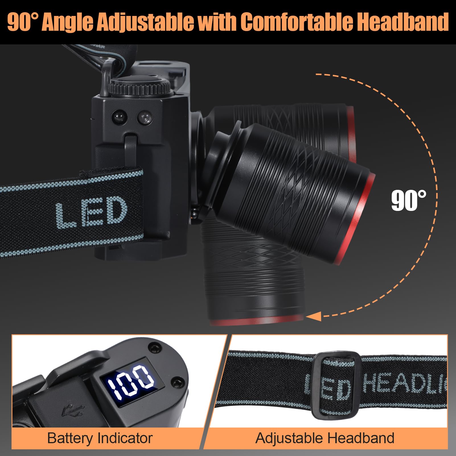 Lampe frontale LED 5 modes, tête lumineuse télescopique et réglable, perles LED 4 couleurs, phare mains libres super lumineux pour camping, randonnée, réparation, travail en plein air et