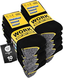 Effeet 10 Pairs of Men’s Work Socks, Padded Reinforced Work Socks, Breathable Functional Socks with Comfort Waistband, Lon…