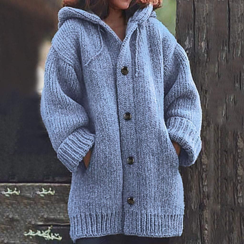 Winter Knitted Thick Cardigan Hoodie Sweater Coat Drawstring Long Sleeve Buttons Down Warm Coat