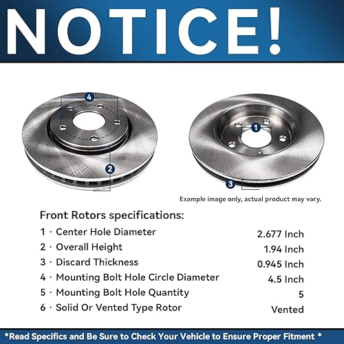 Miniatura 370 de Detroit Axle - Rotores de disco delantero de 10.827 in + pinza de freno lateral del pasajero de repuesto para Toyota RAV4 Prius V Lexus HS250H Scion