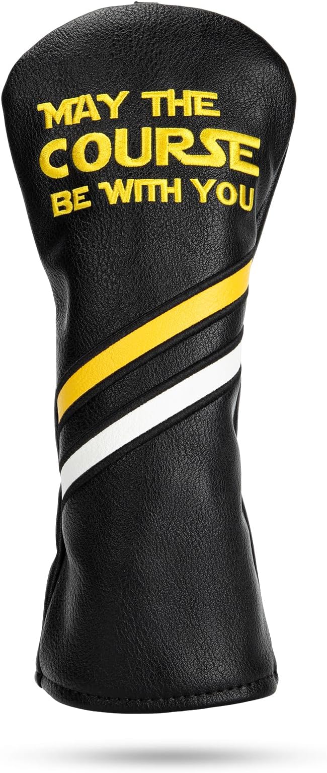 Golf Headcovers Golf Club Head Covers May The Course Be with You Style Elegant Embroidery Premium Leather Driver Fairway(FW) Wood Hybrid(UT) with Number Tags, Golf Mallet Putter Cover