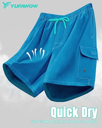 Yufawow Men Swim Trunks with Compression Liner Quick Dry Breathable Multi Pockets for Summer Beach Cruise Water Park
