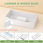 Multi Devices Charging Station, with USB Adapter and 6 Cables, Cord Organizer for Desk, Cell Phone Charger Dock to Management Cables and Power Strip, Desktop Cord Hider Box -Natural +White