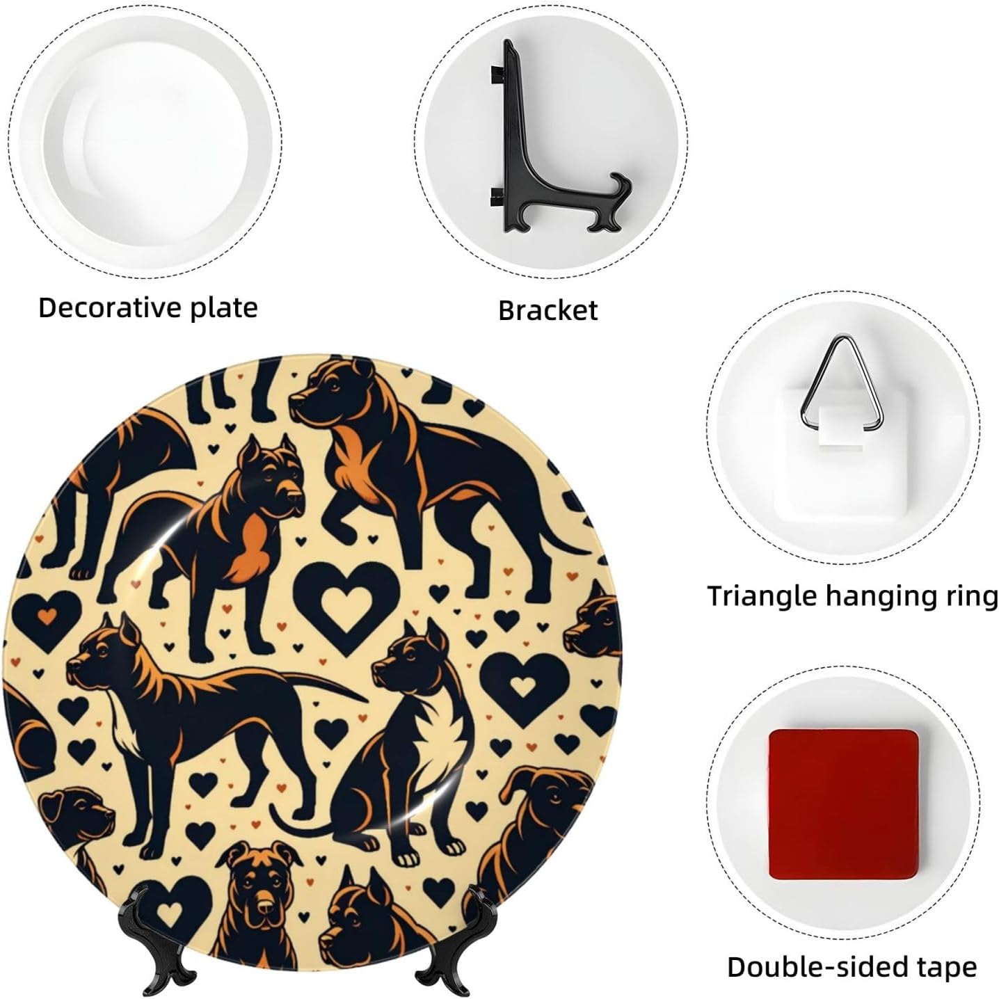 Pitbull-Dog-Heart 10 Inch Decorative Plate With Stand, Elegant Display Wall Plate For Home Decor