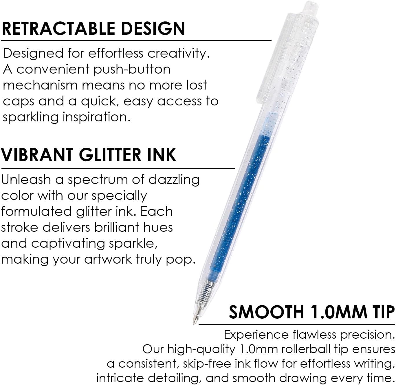 Glitter Gel Pens 18 Colors Retractable – Coloring Journals view 2