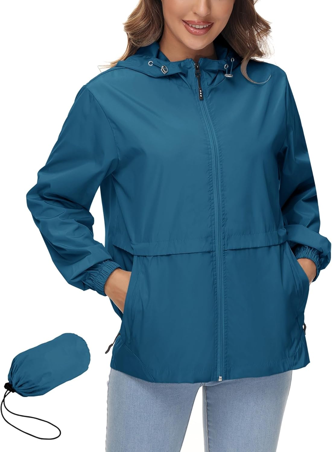 Avoogue Womens Waterproof Rain Jacket Lightweight Raincoat Packable Hooded Outdoor Windbreaker