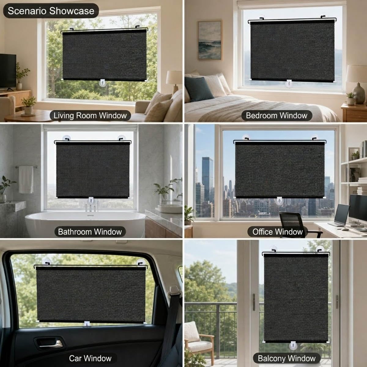 Persianas Opaca con Ventosa Sin Taladrar, Estores Enrollable para Ventanas,Persianas Retráctiles Cortina Proteccion Solar para Oficina,Dormitorio,Sala de Estar(70x170cm)