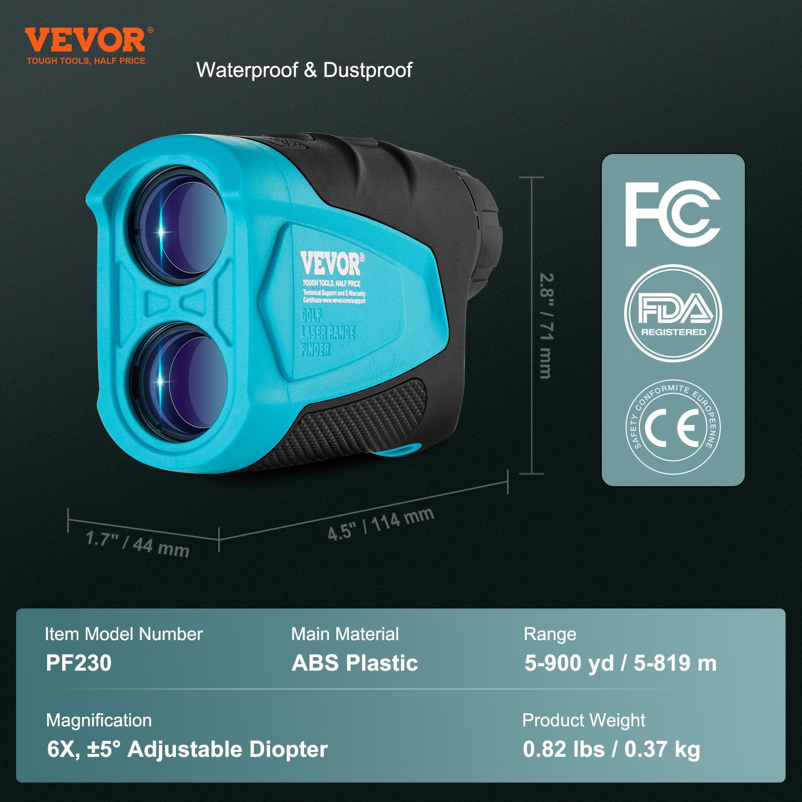VEVOR Télémètre Chasse/Golf 819 mètres Télémètre Laser Précision ±1 m Grossissement 6X Viseur 22 mm avec Support Magnétique Compensation de Pente Verrouillage du Drapeau Équipement pour Golf Golfeur