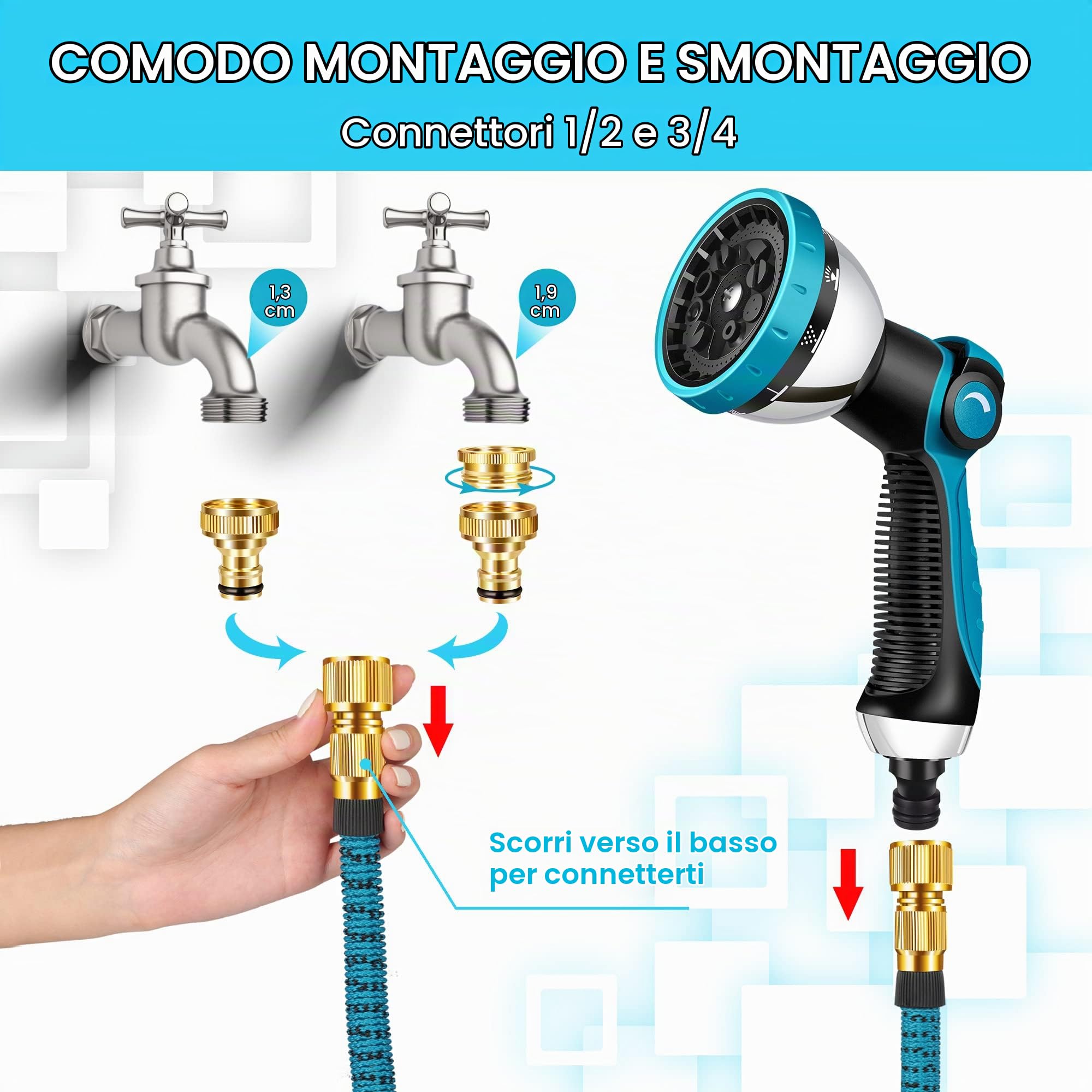 tubo da giardino, tubo estensibile da giardino con 10 ugelli di spruzzo, connettore in ottone, tessuto di 3750D, tubo acqua giardino con anima in lattice a 4 strati-23m/75ft