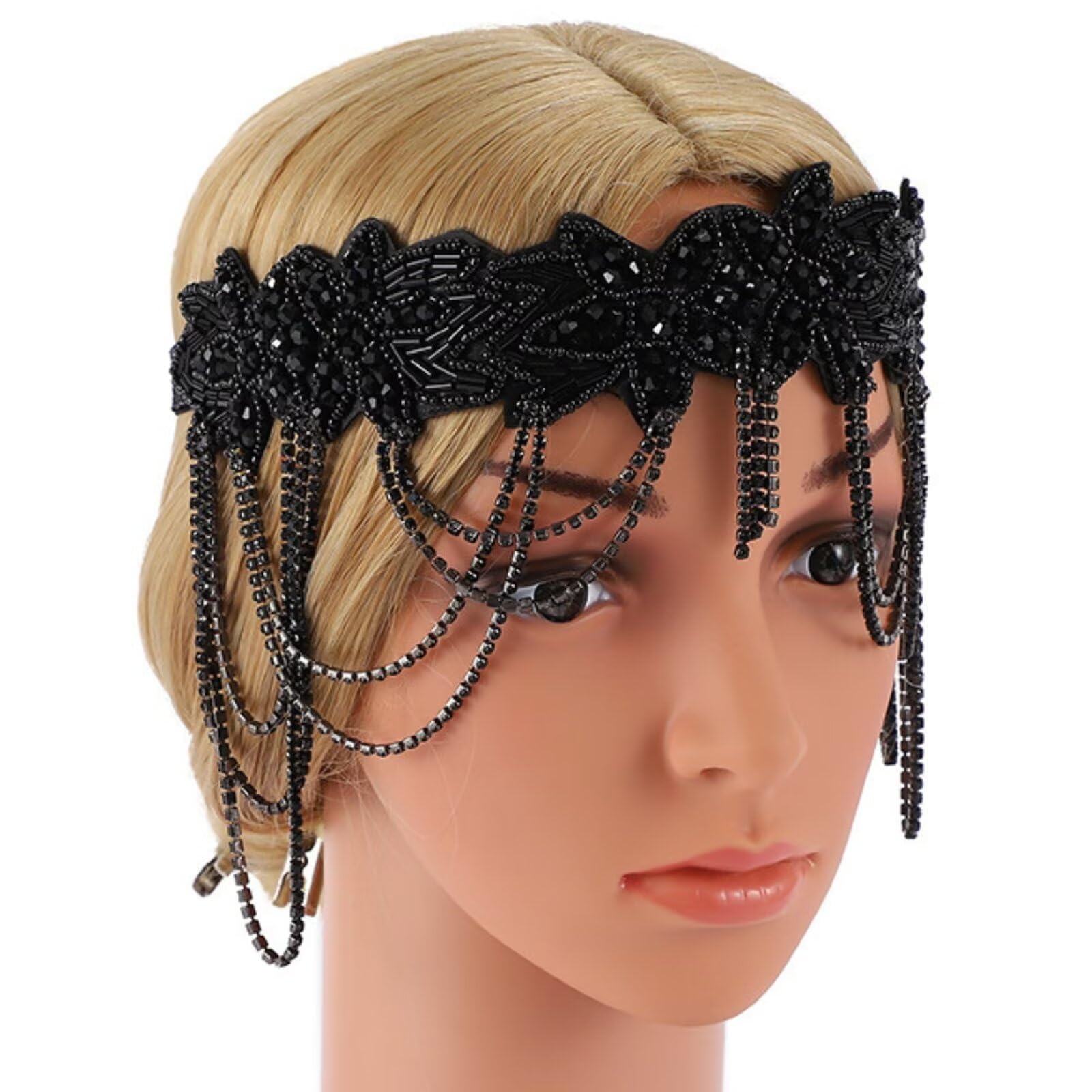 RUNRAYAY Rhinestone Flapper Headband-Elastic 1920s Headpiece, Vintage Great Gatsby Hair Accessories for Women (Black) - Image 3